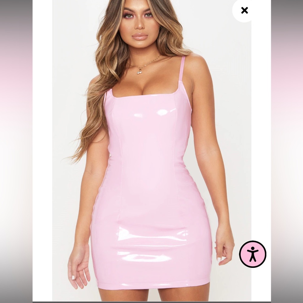PrettyLittleThing Baby Pink PU Dress